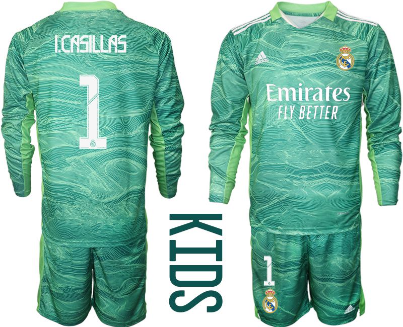 Youth 2021-2022 Club Real Madrid green goalkeeper long sleeve #1 Soccer Jerseys